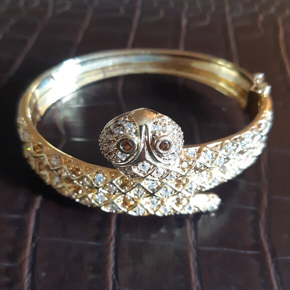 1990s Cuff Bracelet Vintage Snake Rhinestone Marked 925 - Picture 3 of 15